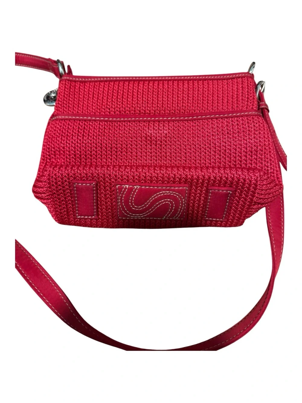 The Sak Red Crochet Crossbody Bag Signature Woven Knit Shoulder Purse